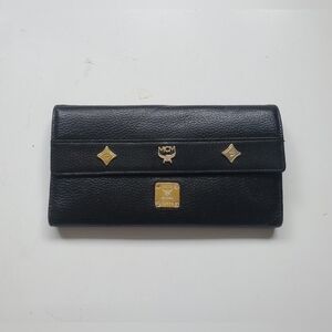 (Sale)MCM Logo Black Leather Long Wallet
